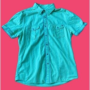 GUESS Green Casual Button-Down T-Shirt Short Sleeve Tee Size L/G Men's